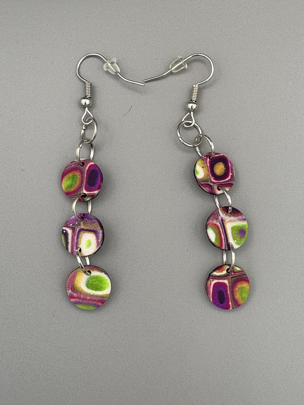 Retro Triple Circle Dangle Earrings - handcrafted polymer clay earrings by Lakeside Clay