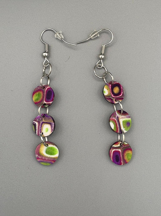 Retro Triple Circle Dangle Earrings - handcrafted polymer clay earrings by Lakeside Clay