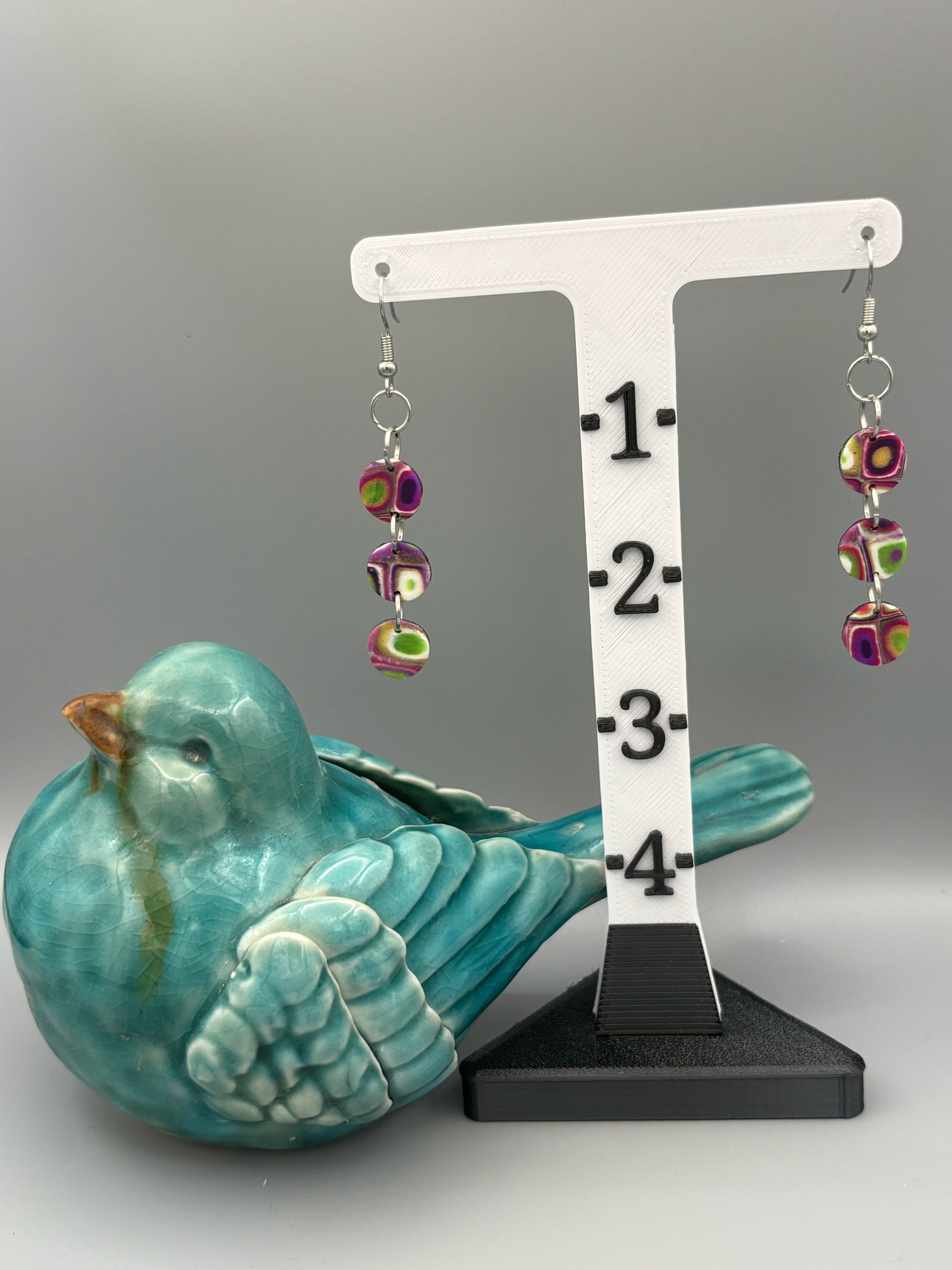 Retro Triple Circle Dangle Earrings - handcrafted polymer clay earrings by Lakeside Clay