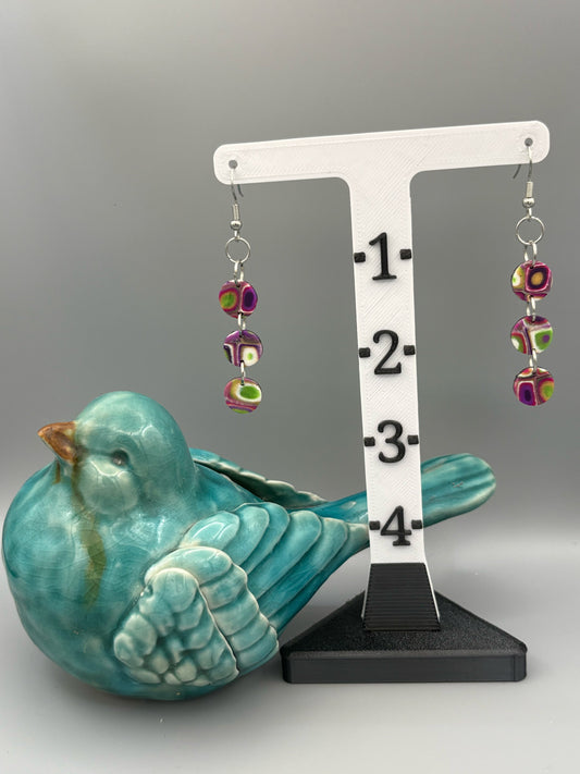 Retro Triple Circle Dangle Earrings - handcrafted polymer clay earrings by Lakeside Clay