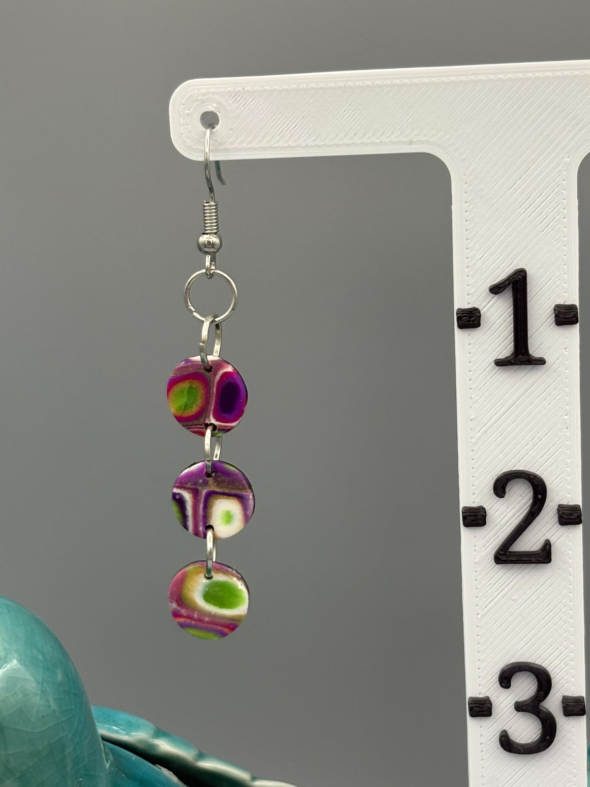 Retro Triple Circle Dangle Earrings - handcrafted polymer clay earrings by Lakeside Clay