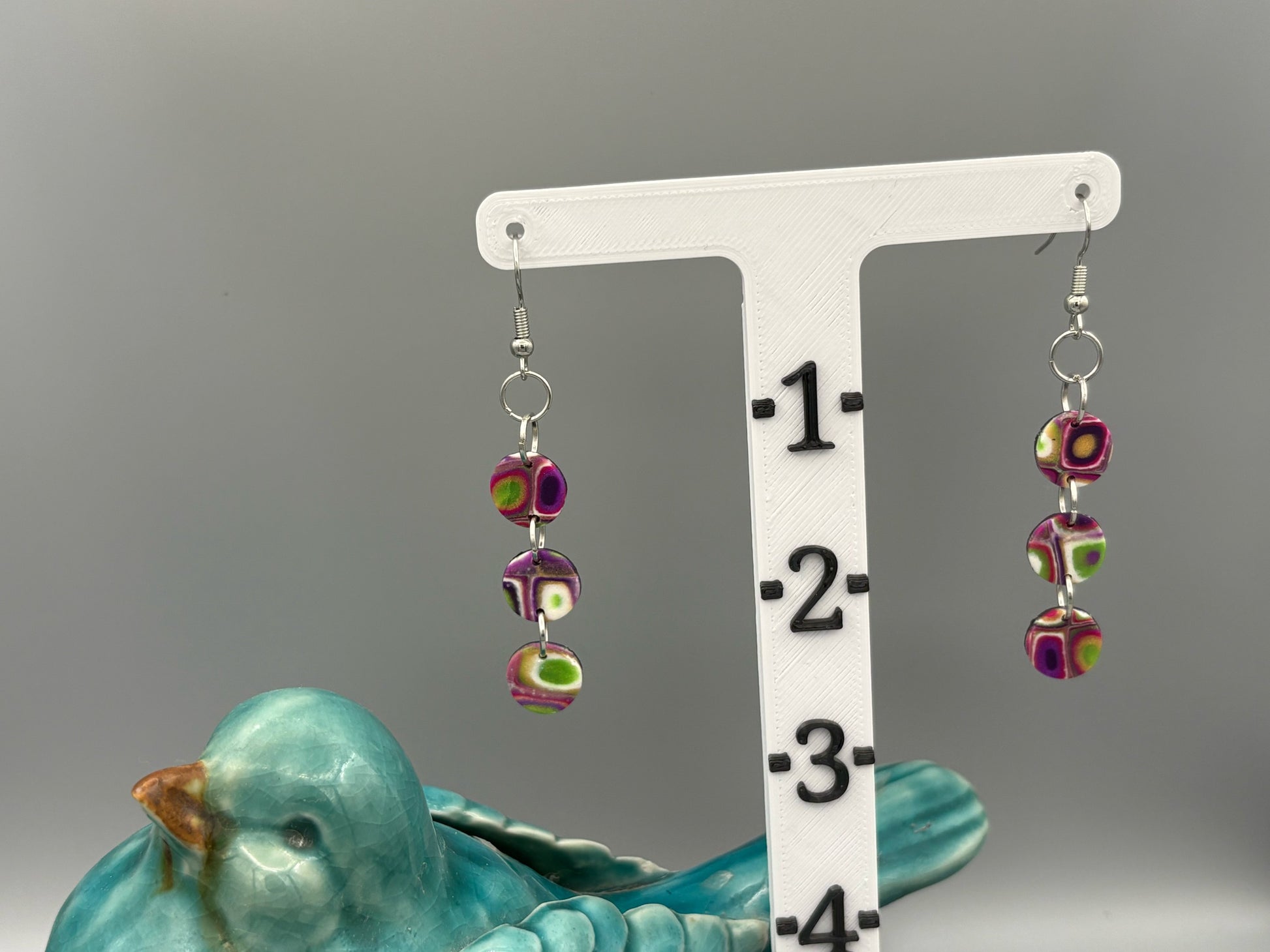 Retro Triple Circle Dangle Earrings - handcrafted polymer clay earrings by Lakeside Clay