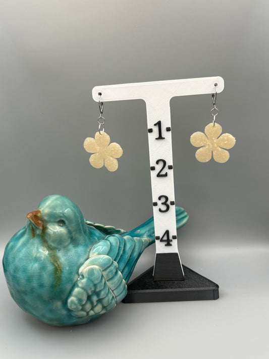 Opalescent Flower Dangle Earrings - handcrafted polymer clay earrings by Lakeside Clay