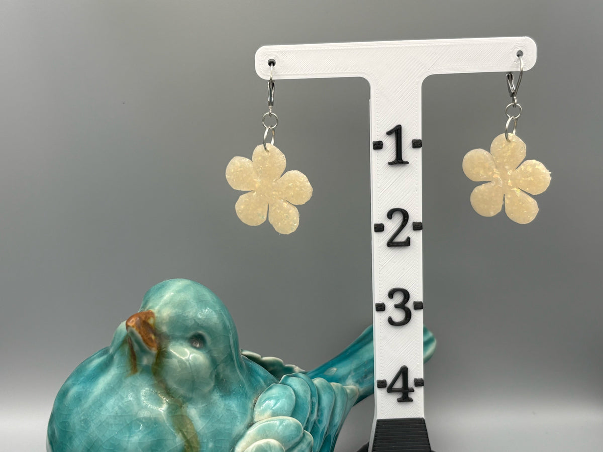 Opalescent Flower Dangle Earrings - handcrafted polymer clay earrings by Lakeside Clay