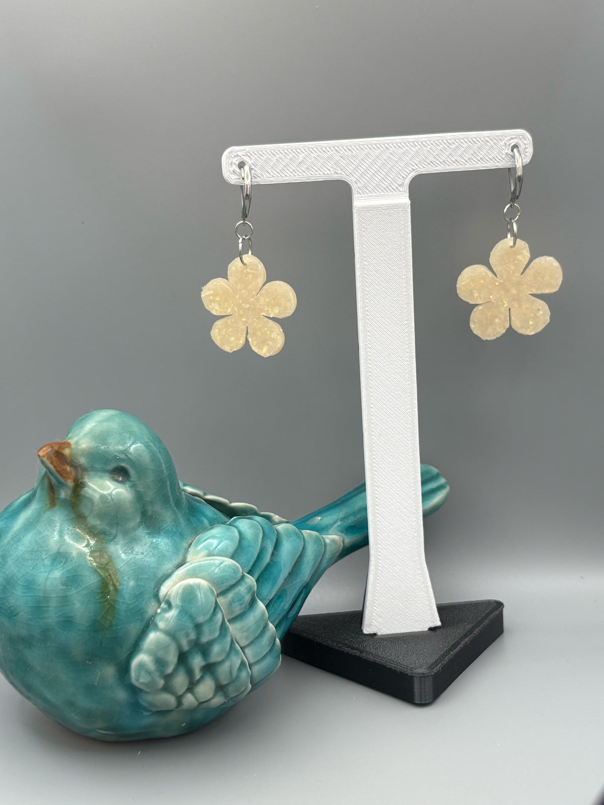 Opalescent Flower Dangle Earrings - handcrafted polymer clay earrings by Lakeside Clay