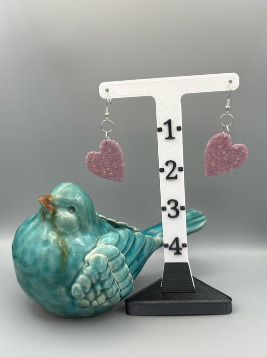 Purple Opalescent Heart Dangle Earrings - handcrafted polymer clay earrings by Lakeside Clay