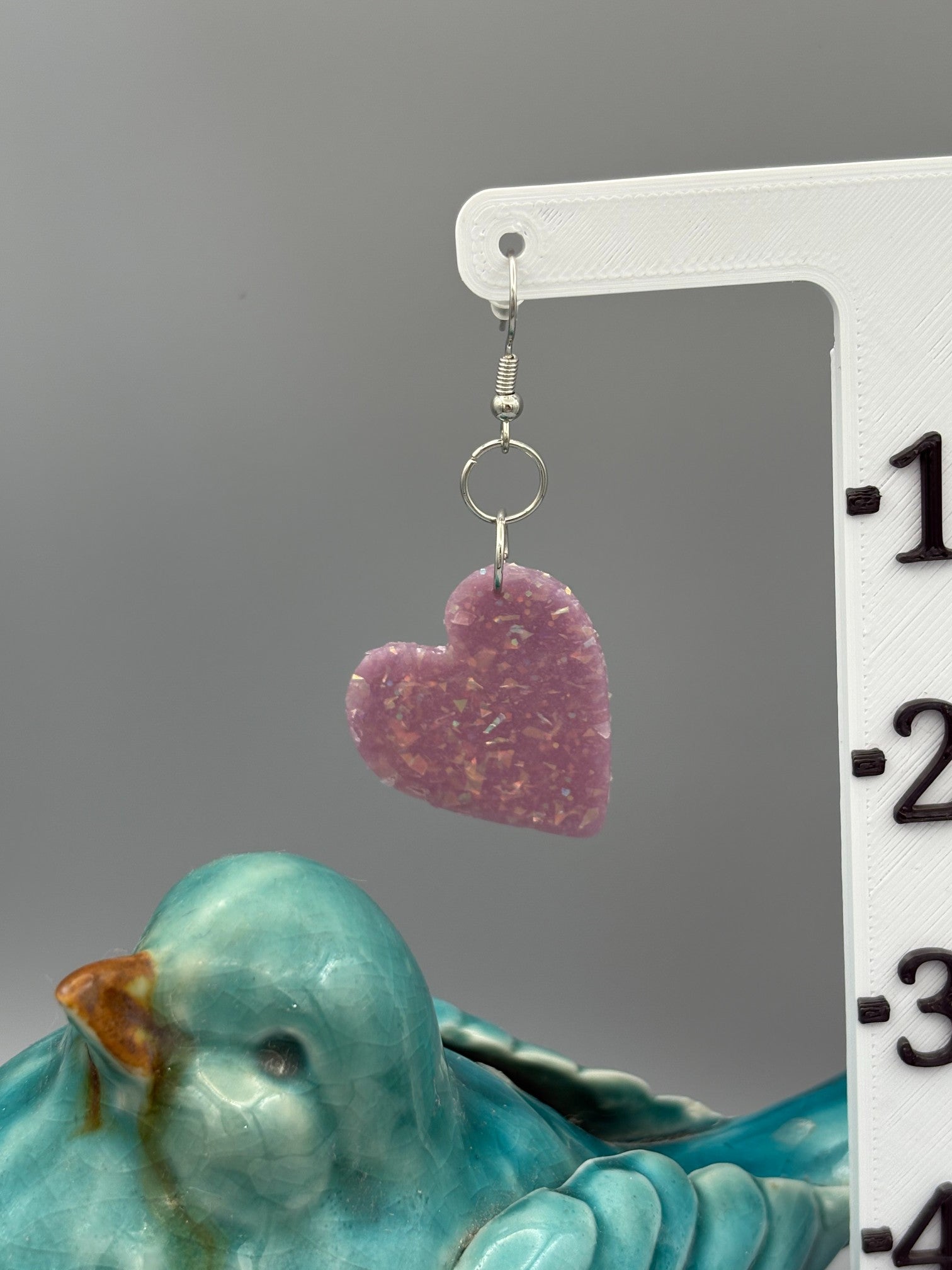 Purple Opalescent Heart Dangle Earrings - handcrafted polymer clay earrings by Lakeside Clay