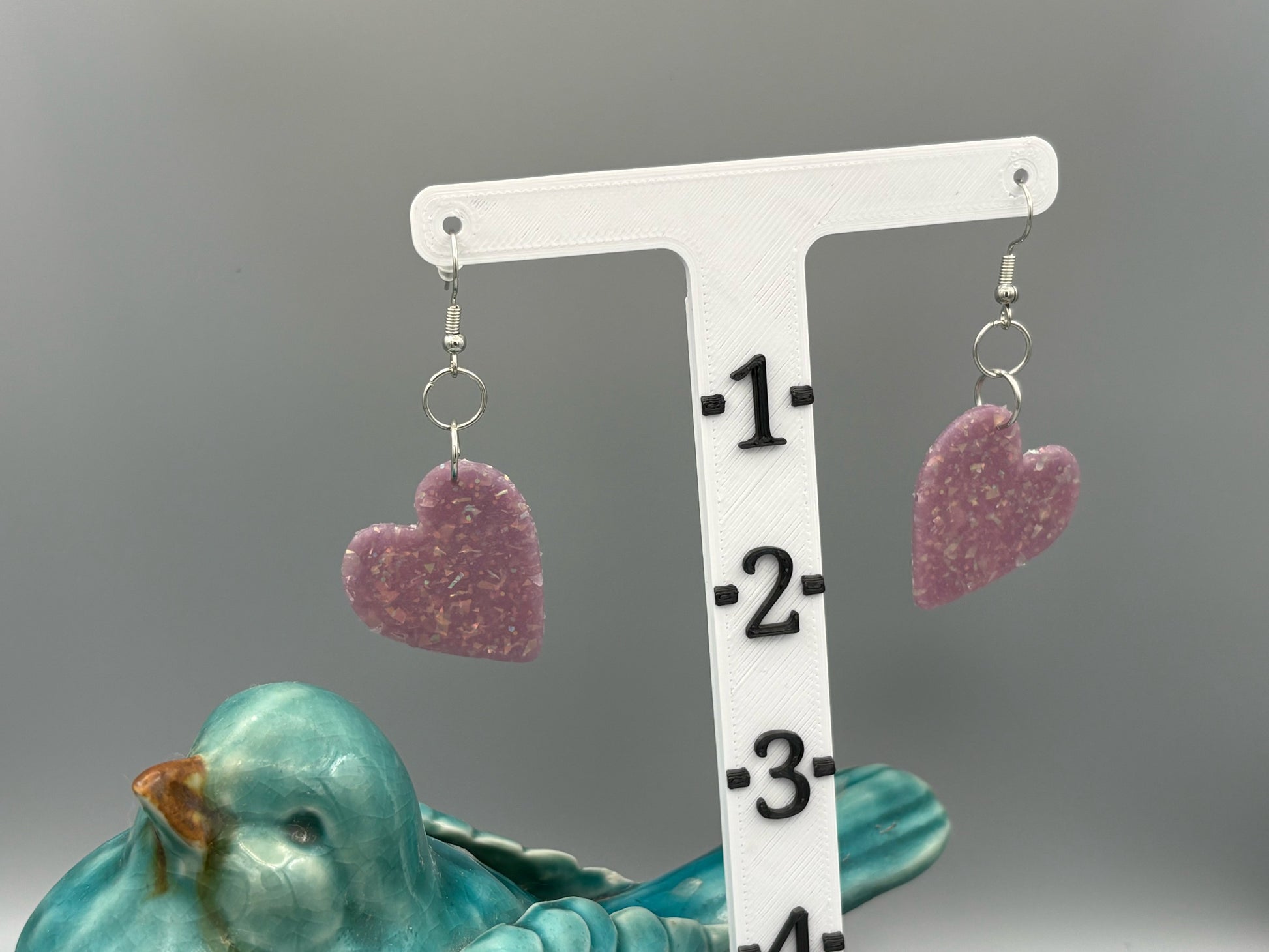 Purple Opalescent Heart Dangle Earrings - handcrafted polymer clay earrings by Lakeside Clay