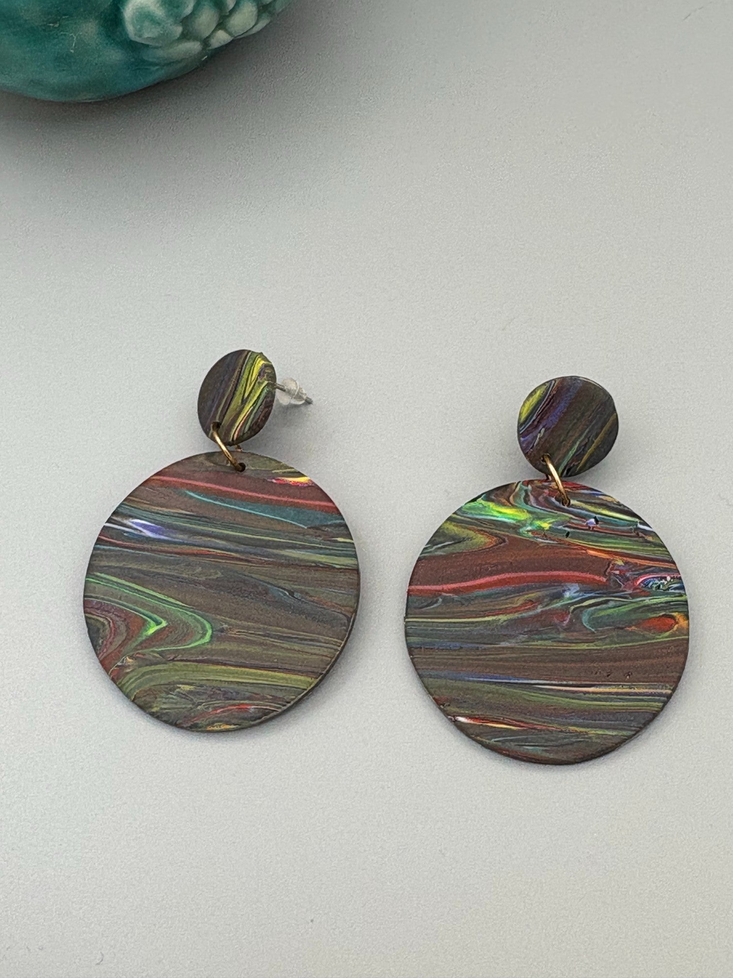 Kaleidoscope Circle Dangle Earrings - handcrafted polymer clay earrings by Lakeside Clay