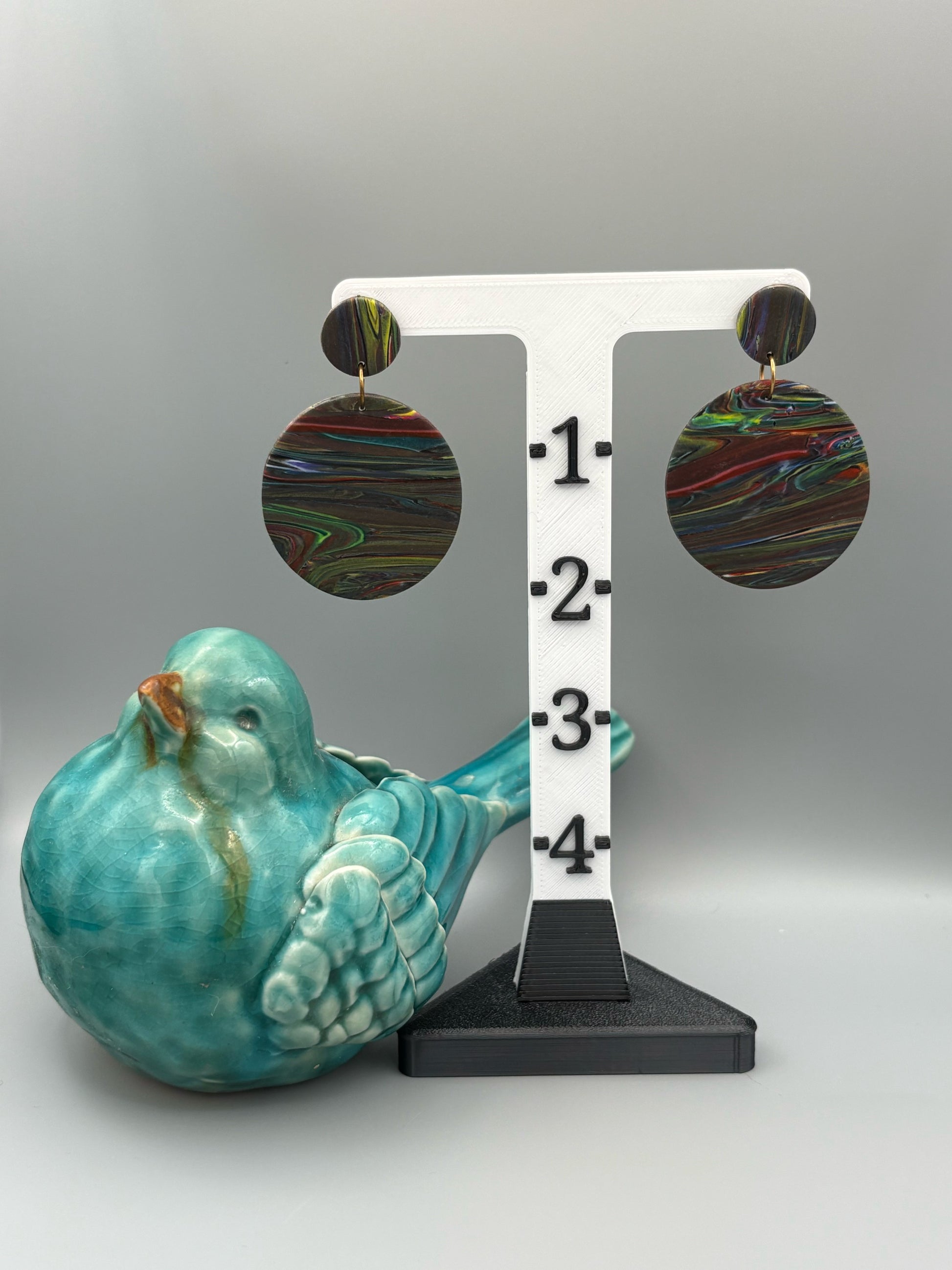 Kaleidoscope Circle Dangle Earrings - handcrafted polymer clay earrings by Lakeside Clay