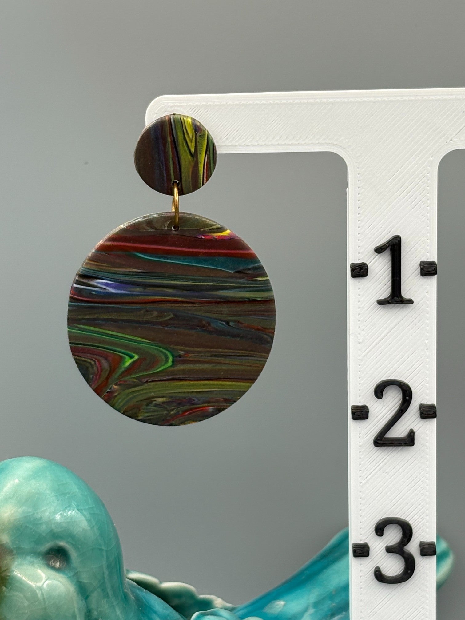 Kaleidoscope Circle Dangle Earrings - handcrafted polymer clay earrings by Lakeside Clay
