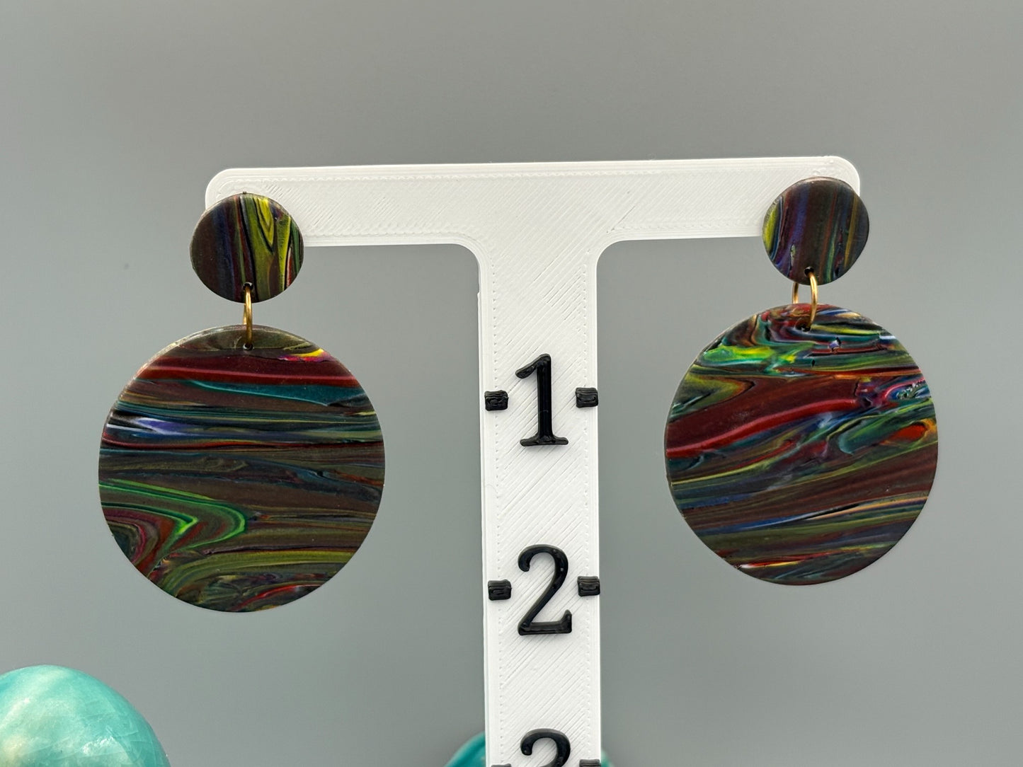 Kaleidoscope Circle Dangle Earrings - handcrafted polymer clay earrings by Lakeside Clay