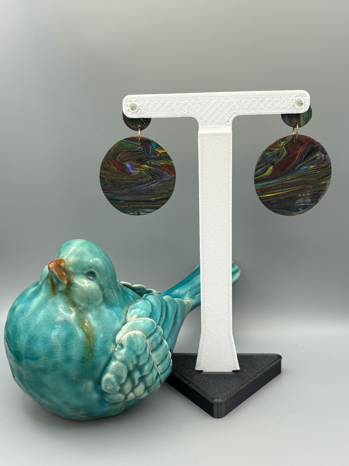 Kaleidoscope Circle Dangle Earrings - handcrafted polymer clay earrings by Lakeside Clay