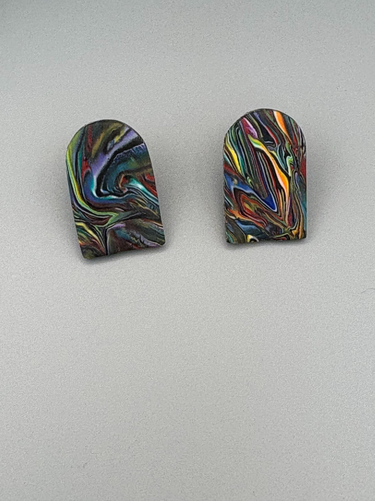 Kaleidoscope Arch Stud Earrings - handcrafted polymer clay earrings by Lakeside Clay