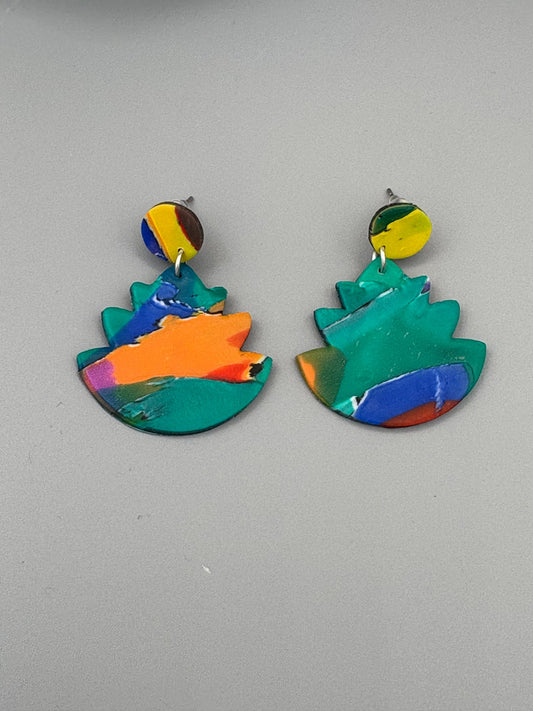 Water Colour Agave Dangle Earrings - handcrafted polymer clay earrings by Lakeside Clay