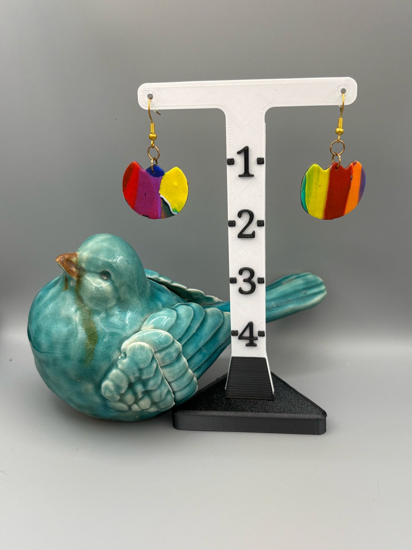 Water Colour Flower Dangle Earrings - handcrafted polymer clay earrings by Lakeside Clay