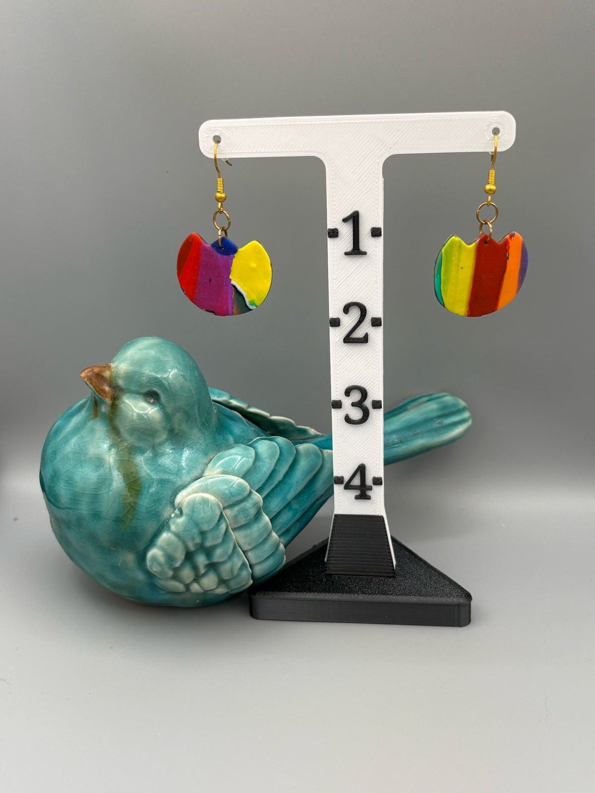 Water Colour Flower Dangle Earrings - handcrafted polymer clay earrings by Lakeside Clay