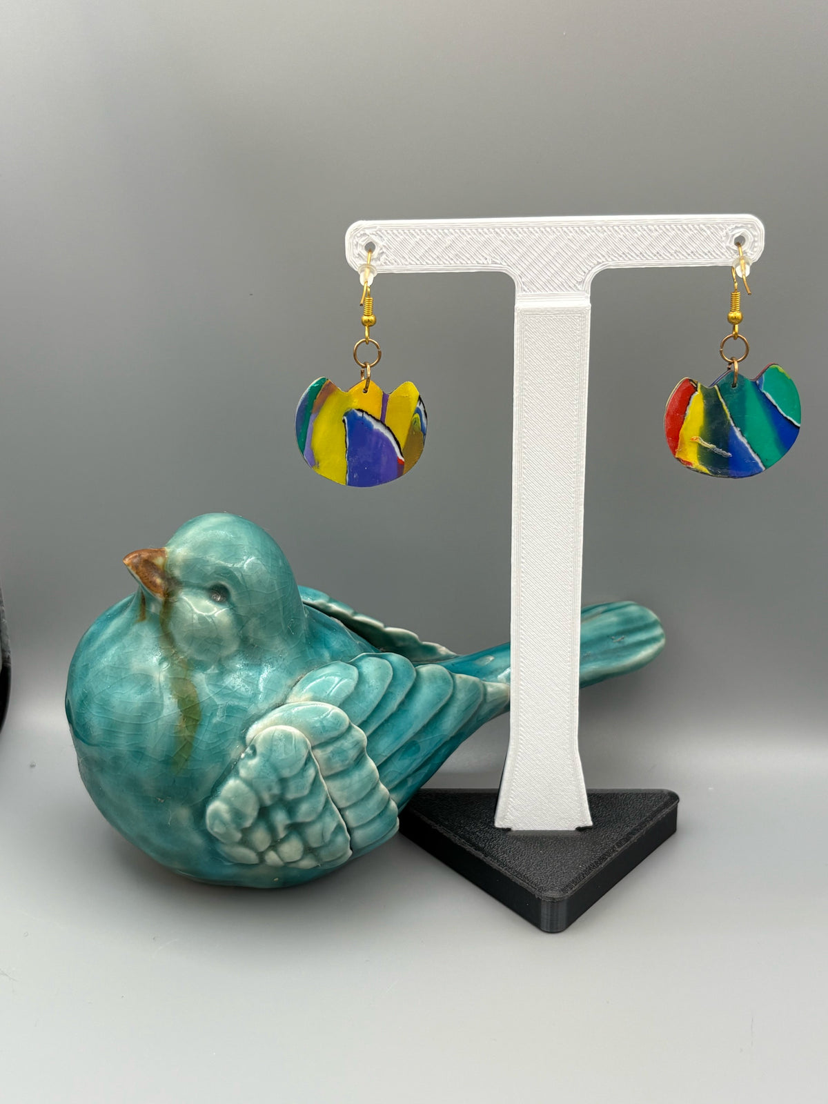 Water Colour Flower Dangle Earrings - handcrafted polymer clay earrings by Lakeside Clay