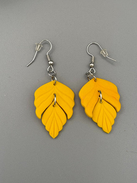Yellow Leaf Dangle Earrings - handcrafted polymer clay earrings by Lakeside Clay