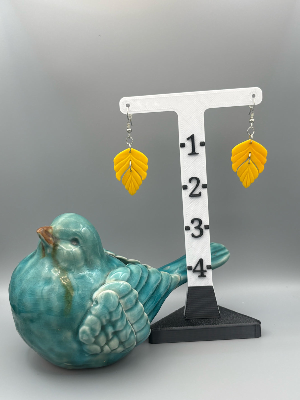 Yellow Leaf Dangle Earrings - handcrafted polymer clay earrings by Lakeside Clay
