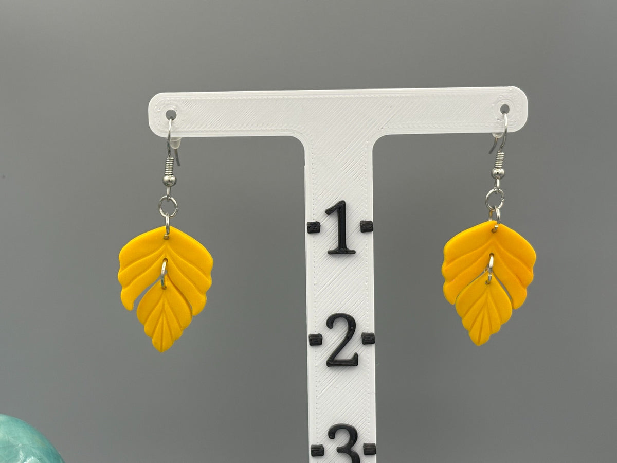 Yellow Leaf Dangle Earrings - handcrafted polymer clay earrings by Lakeside Clay