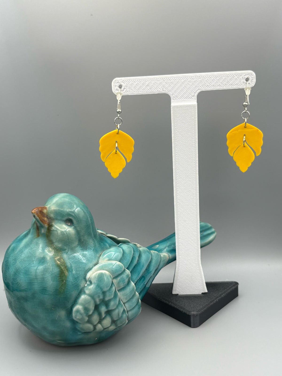Yellow Leaf Dangle Earrings - handcrafted polymer clay earrings by Lakeside Clay