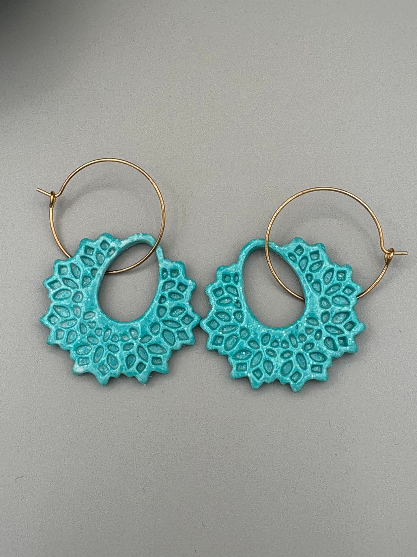 Teal Hoop Earrings - handcrafted polymer clay earrings by Lakeside Clay