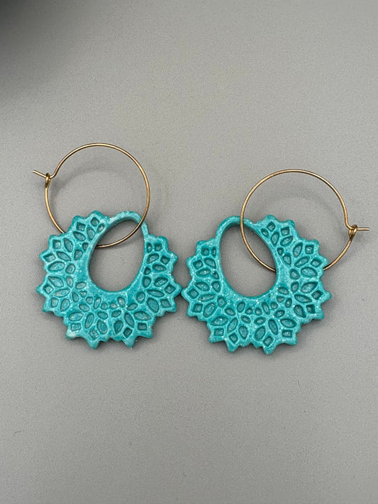 Teal Hoop Earrings - handcrafted polymer clay earrings by Lakeside Clay