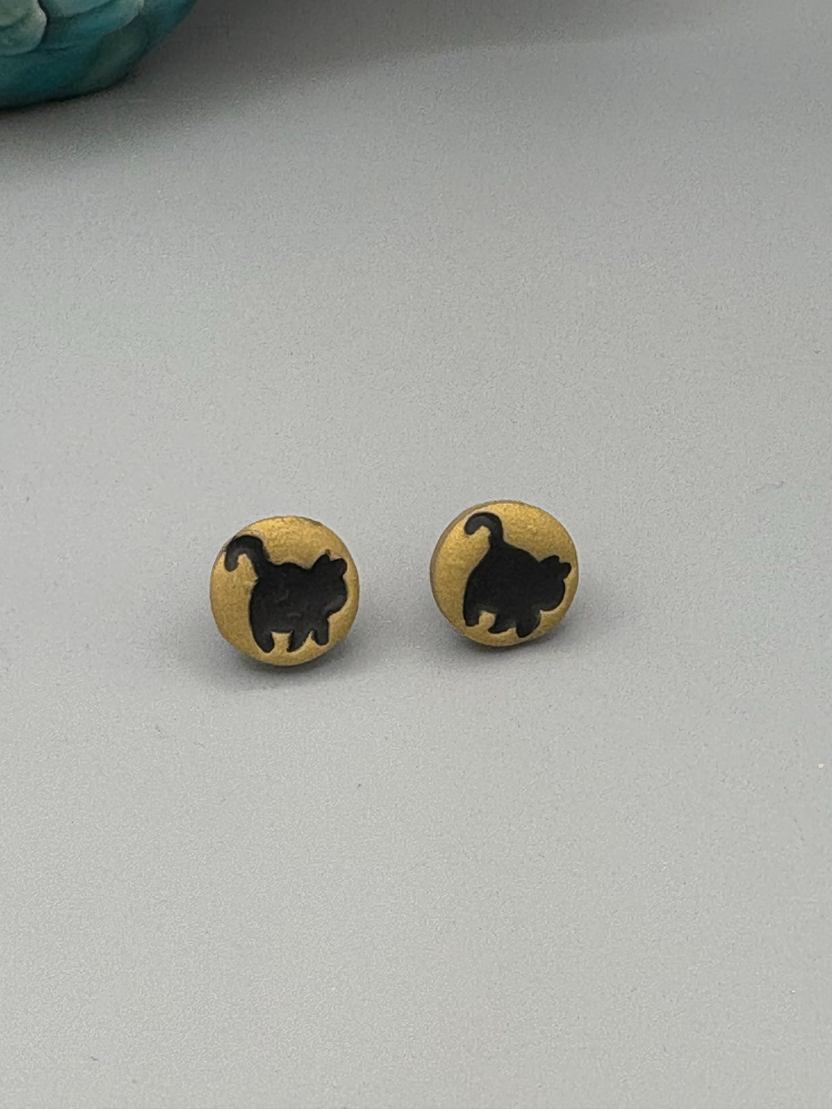 Gold Cat Stud Earrings - handcrafted polymer clay earrings by Lakeside Clay