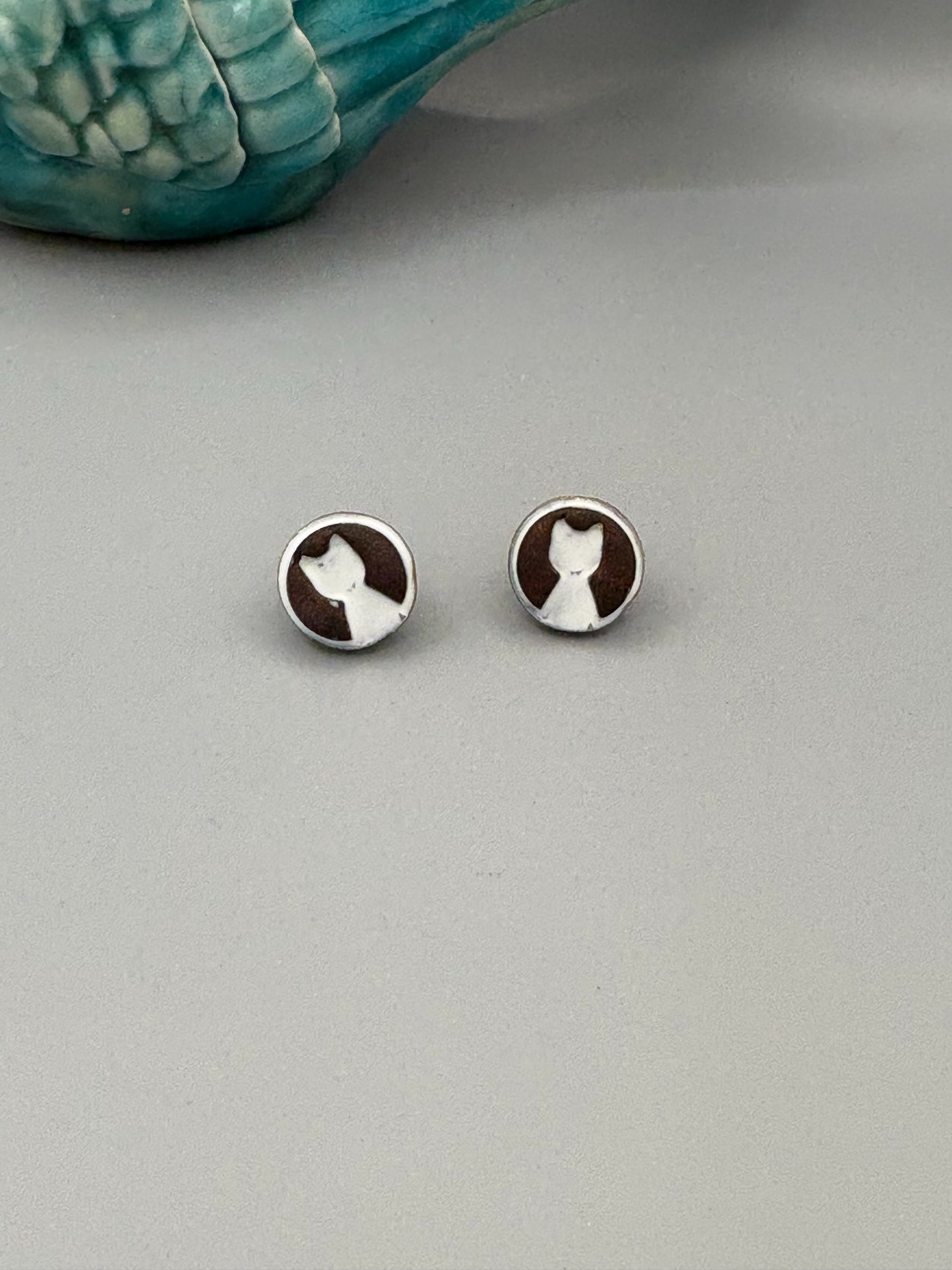 Brown Cat Stud Earrings - handcrafted polymer clay earrings by Lakeside Clay
