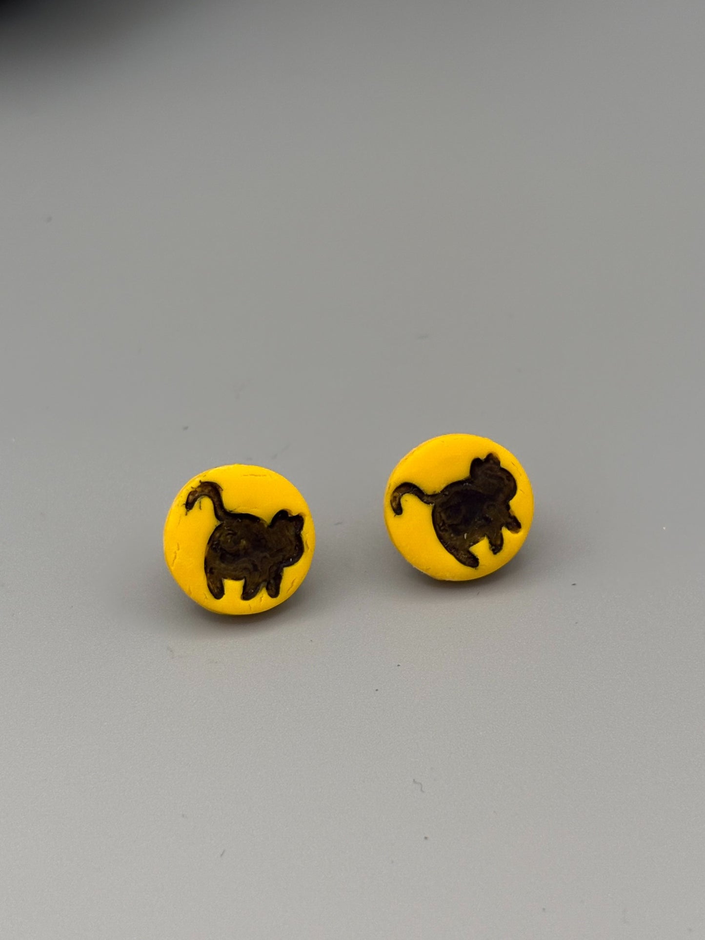 Yellow Cat Stud Earrings - handcrafted polymer clay earrings by Lakeside Clay