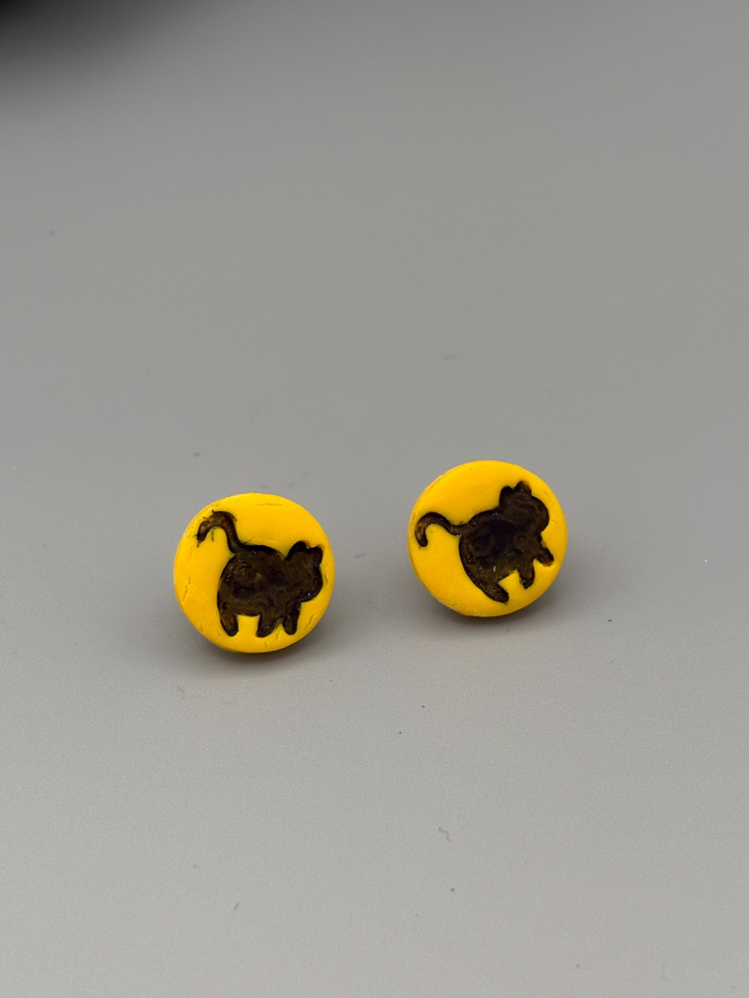 Yellow Cat Stud Earrings - handcrafted polymer clay earrings by Lakeside Clay