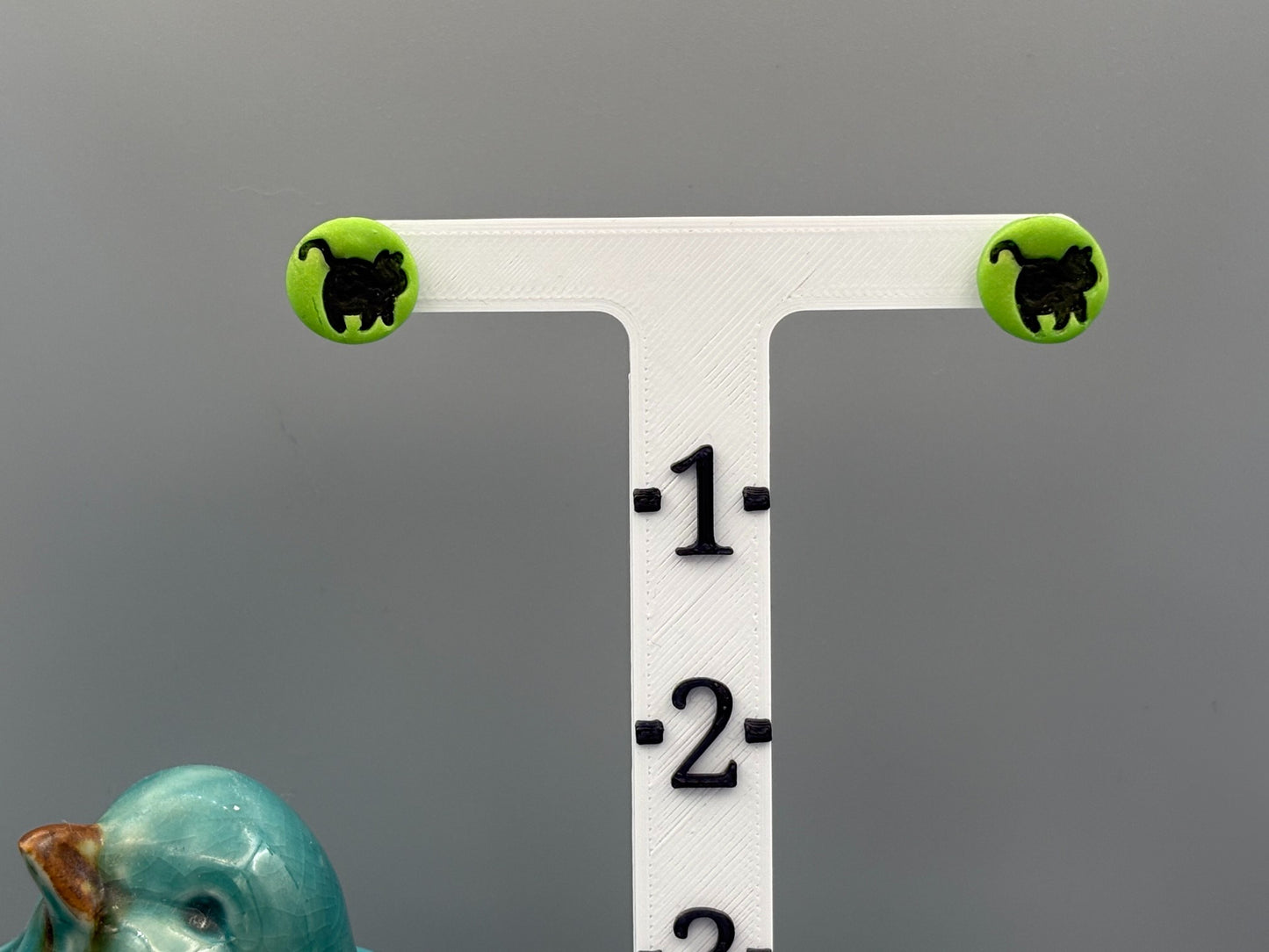 Green Cat Stud Earrings - handcrafted polymer clay earrings by Lakeside Clay
