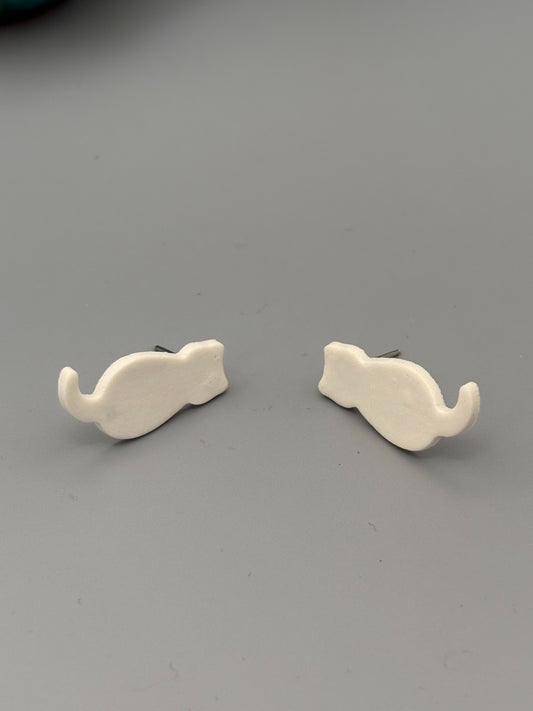 White Cat Stud Earrings - handcrafted polymer clay earrings by Lakeside Clay