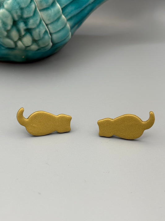 Gold Sitting Cat Stud Earrings - handcrafted polymer clay earrings by Lakeside Clay