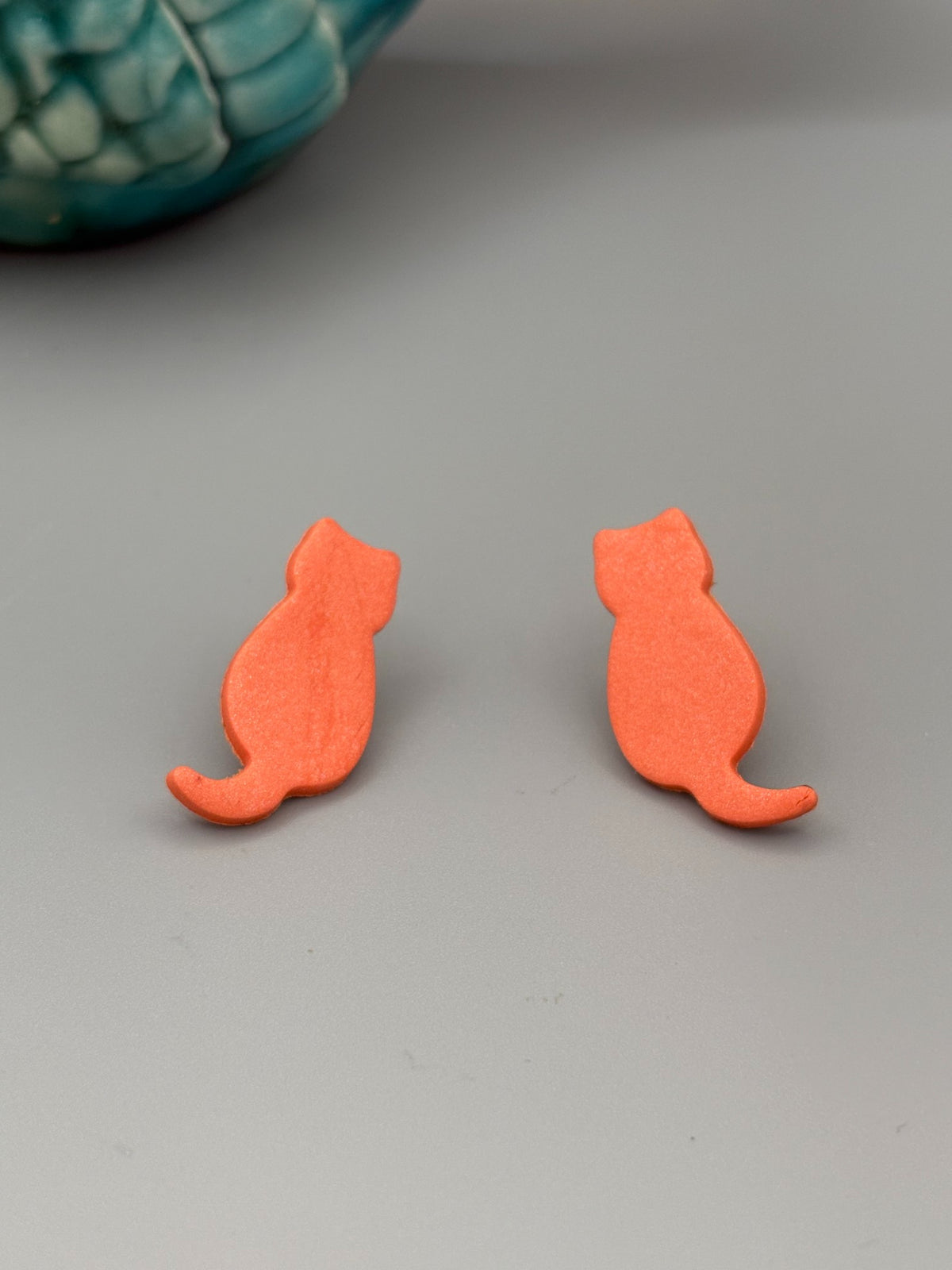Orange Sitting Cat Stud Earrings - handcrafted polymer clay earrings by Lakeside Clay