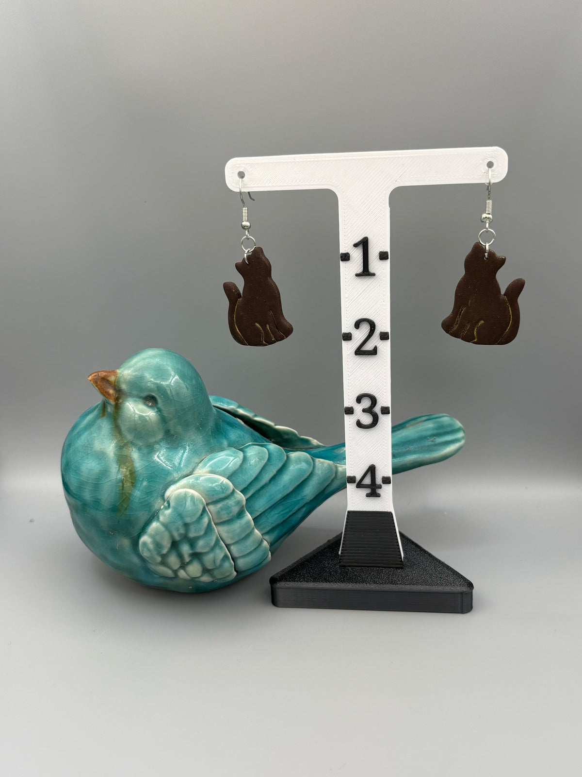 Brown Cat Dangle Earrings - handcrafted polymer clay earrings by Lakeside Clay