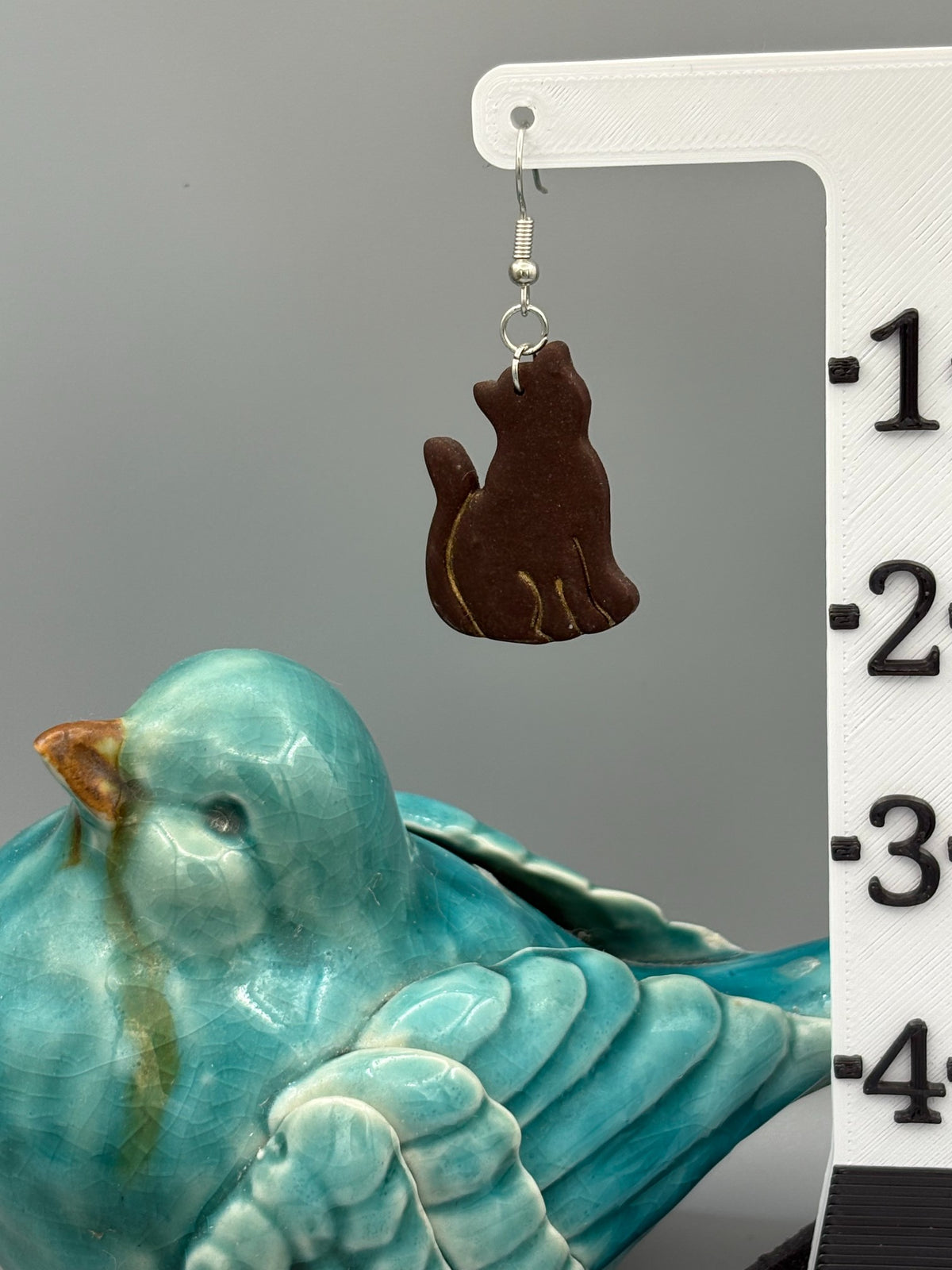Brown Cat Dangle Earrings - handcrafted polymer clay earrings by Lakeside Clay