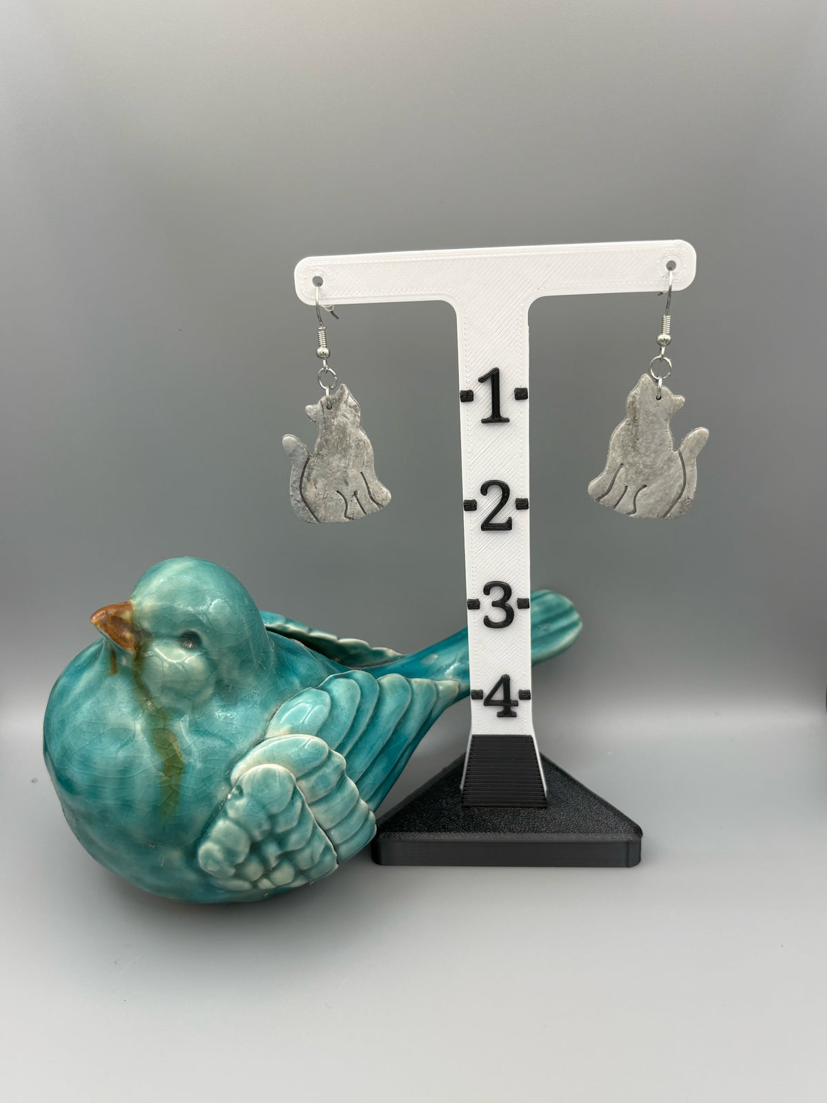 Sparkly Grey Cat Dangle Earrings - handcrafted polymer clay earrings by Lakeside Clay
