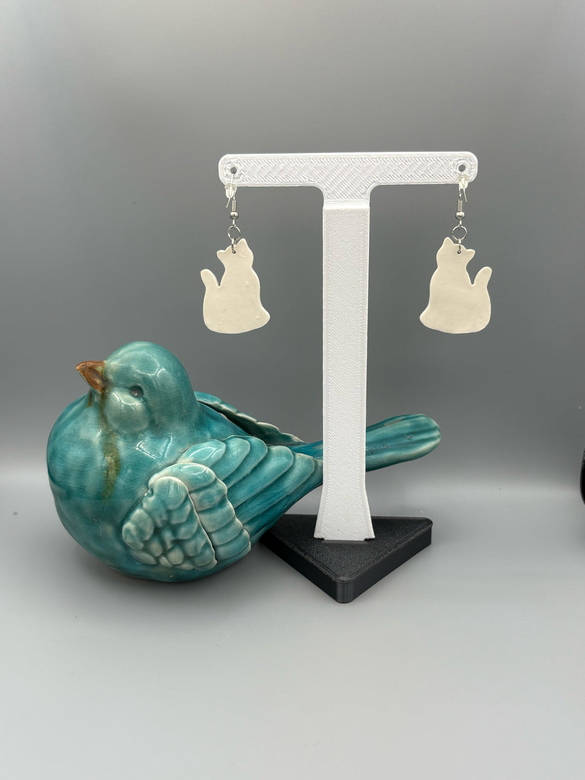 Sparkly White Cat Dangle Earrings - handcrafted polymer clay earrings by Lakeside Clay