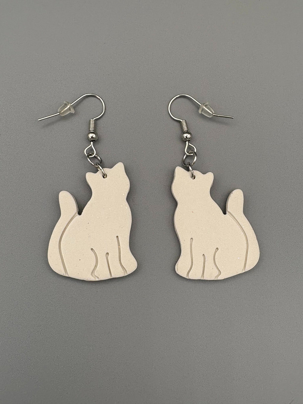 Sparkly White Cat Dangle Earrings - handcrafted polymer clay earrings by Lakeside Clay