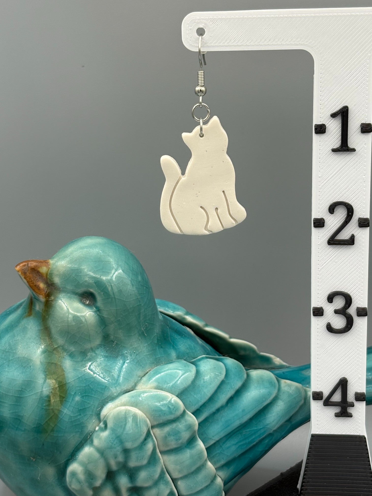 Sparkly White Cat Dangle Earrings - handcrafted polymer clay earrings by Lakeside Clay