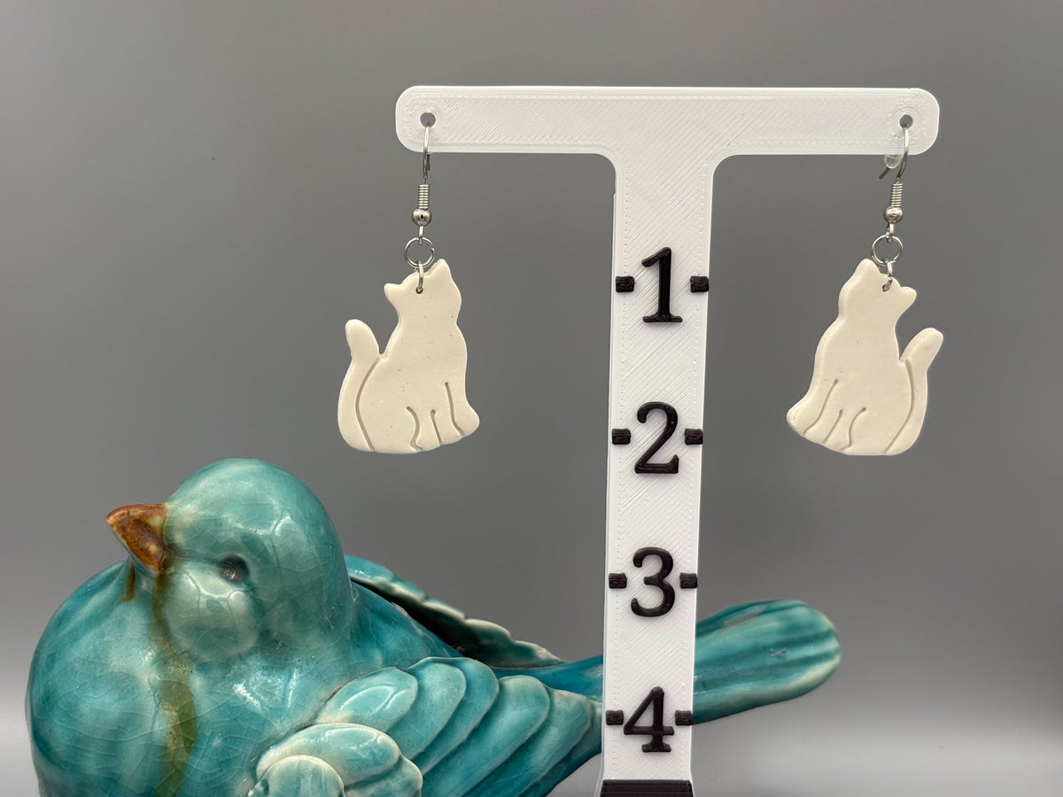 Sparkly White Cat Dangle Earrings - handcrafted polymer clay earrings by Lakeside Clay