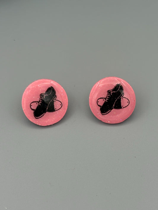 Pink Tap Shoe Circle Stud Earrings - handcrafted polymer clay earrings by Lakeside Clay
