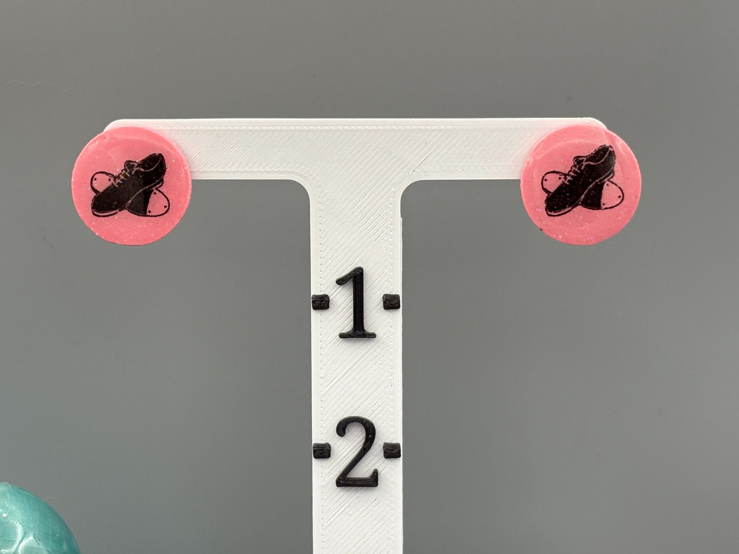 Pink Tap Shoe Circle Stud Earrings - handcrafted polymer clay earrings by Lakeside Clay