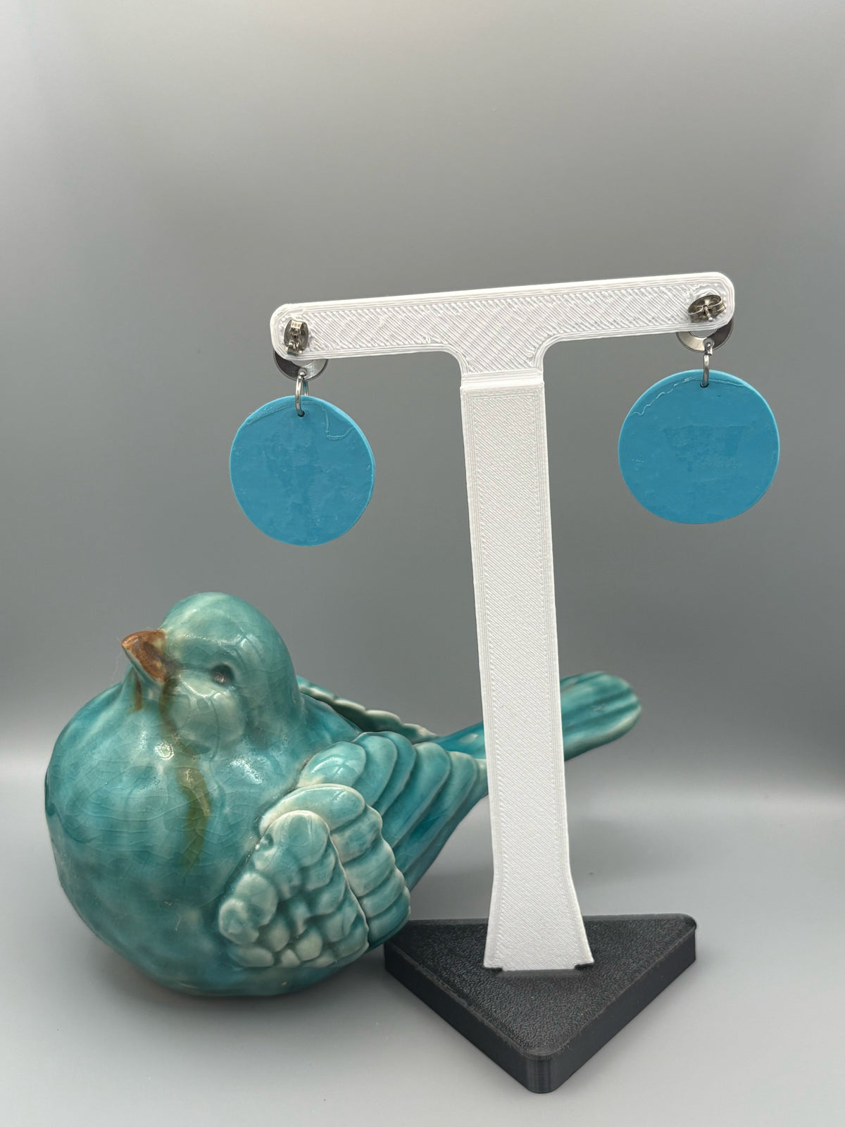 Blue Love Ballet Circle Dangle Earrings - handcrafted polymer clay earrings by Lakeside Clay