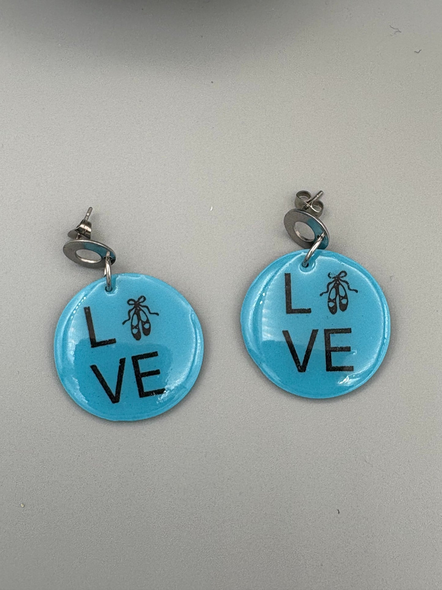 Blue Love Ballet Circle Dangle Earrings - handcrafted polymer clay earrings by Lakeside Clay