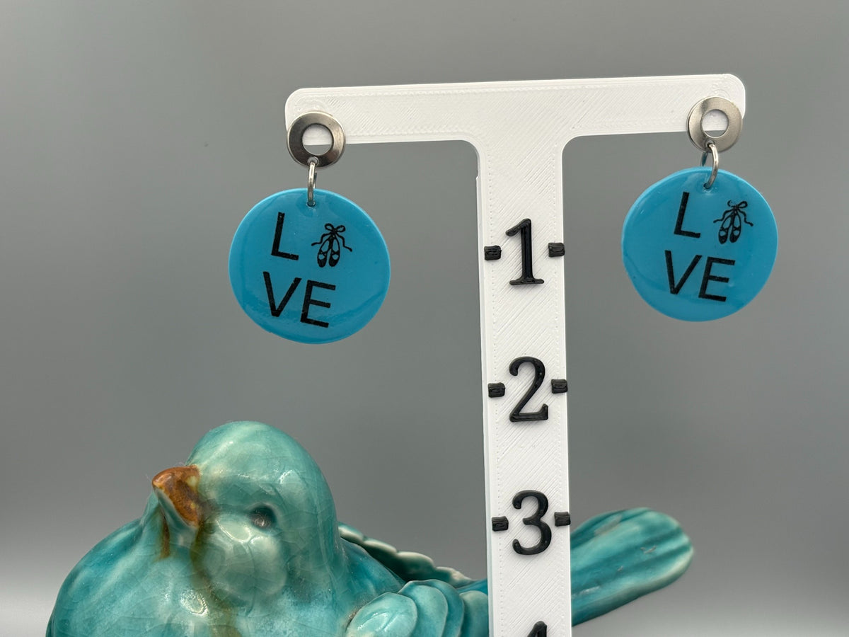 Blue Love Ballet Circle Dangle Earrings - handcrafted polymer clay earrings by Lakeside Clay