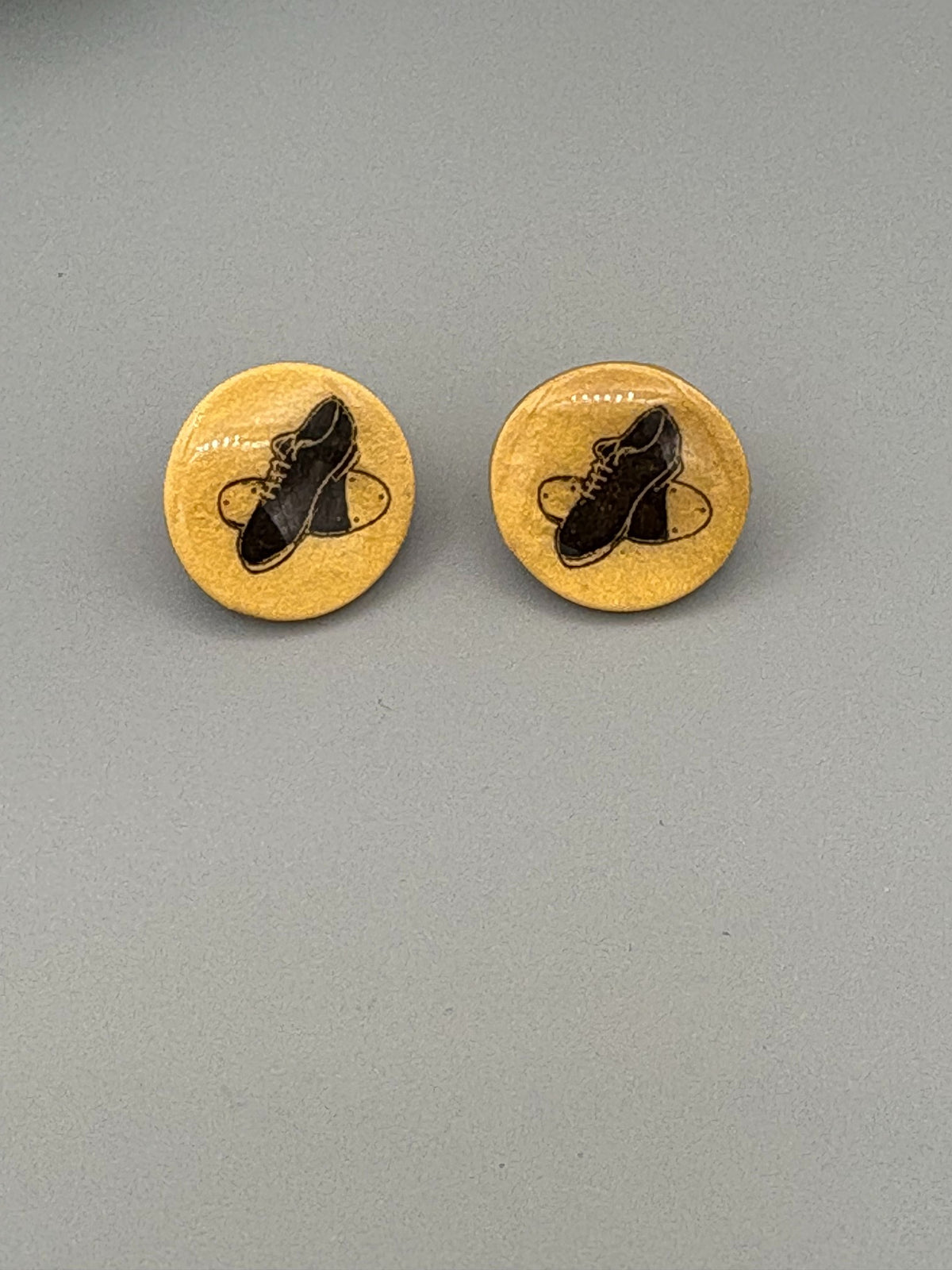 Gold Tap Shoe Circle Stud Earrings - handcrafted polymer clay earrings by Lakeside Clay