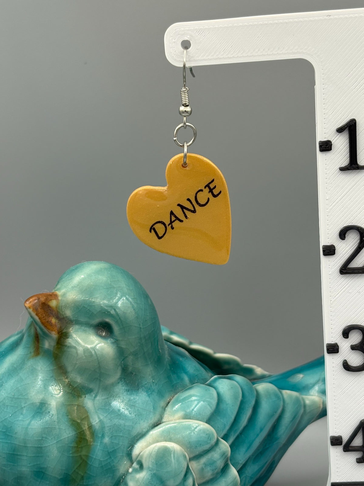 Gold Dance Heart Dangle Earrings - handcrafted polymer clay earrings by Lakeside Clay